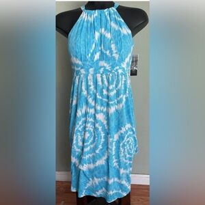 INC International Concepts Blue Tie-Dye Halter Dress w/ Sequins, Size L